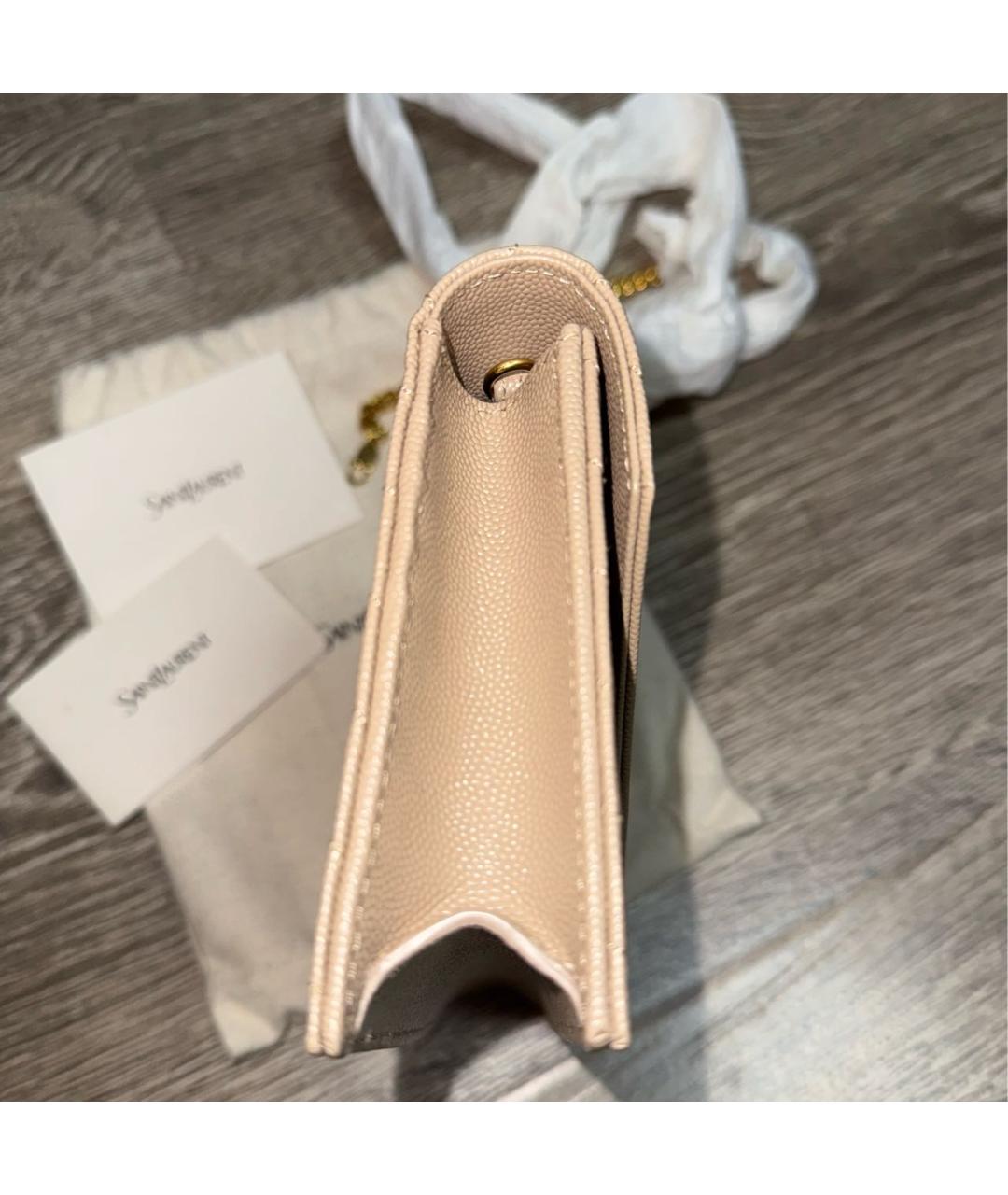 SAINT LAURENT Бежевая кожаная сумка через плечо, фото 4