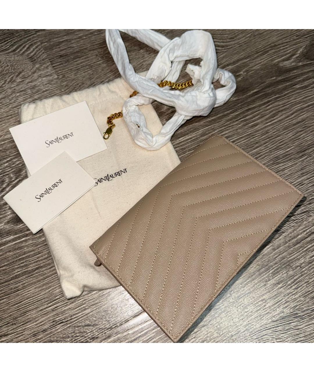 SAINT LAURENT Бежевая кожаная сумка через плечо, фото 3
