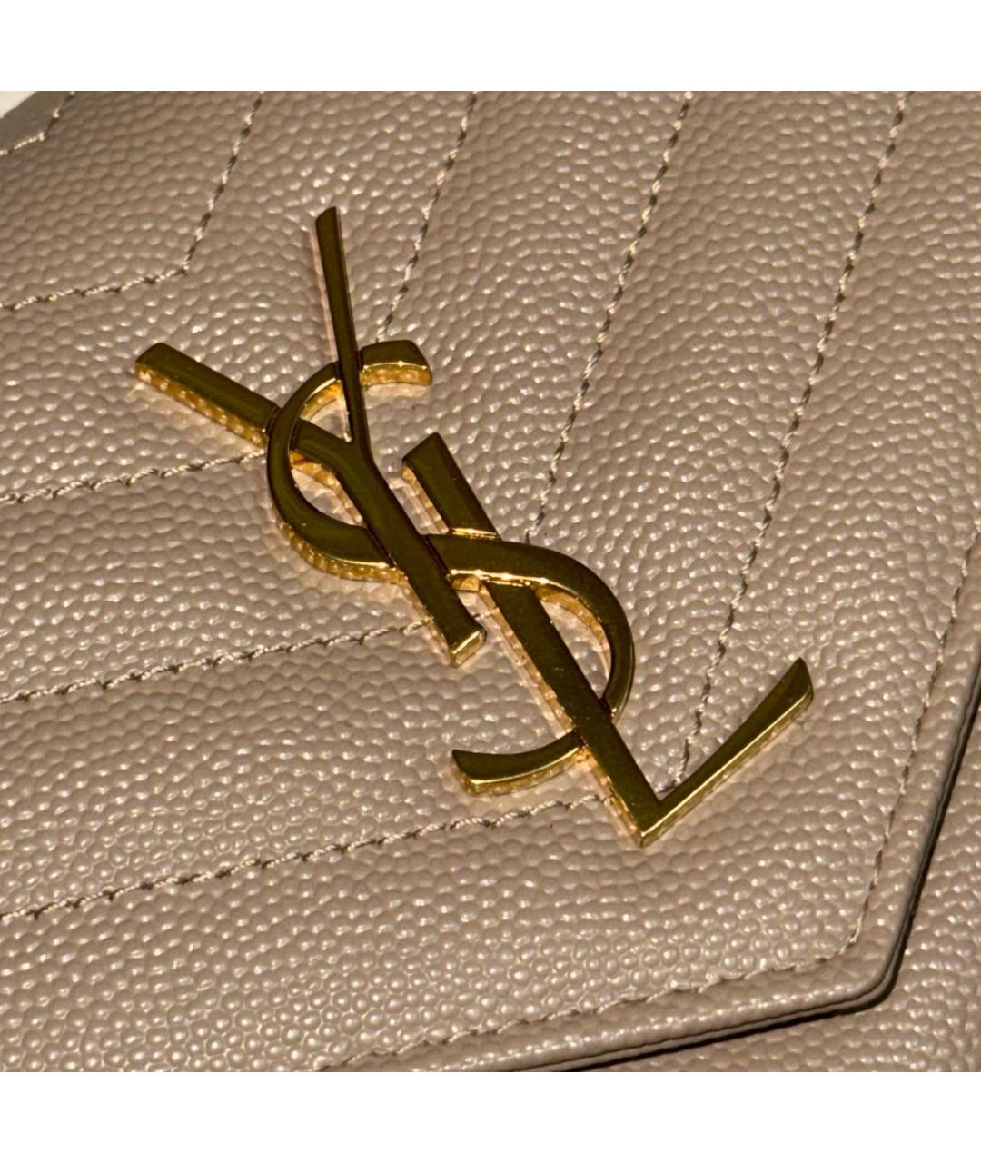 SAINT LAURENT Бежевая кожаная сумка через плечо, фото 5