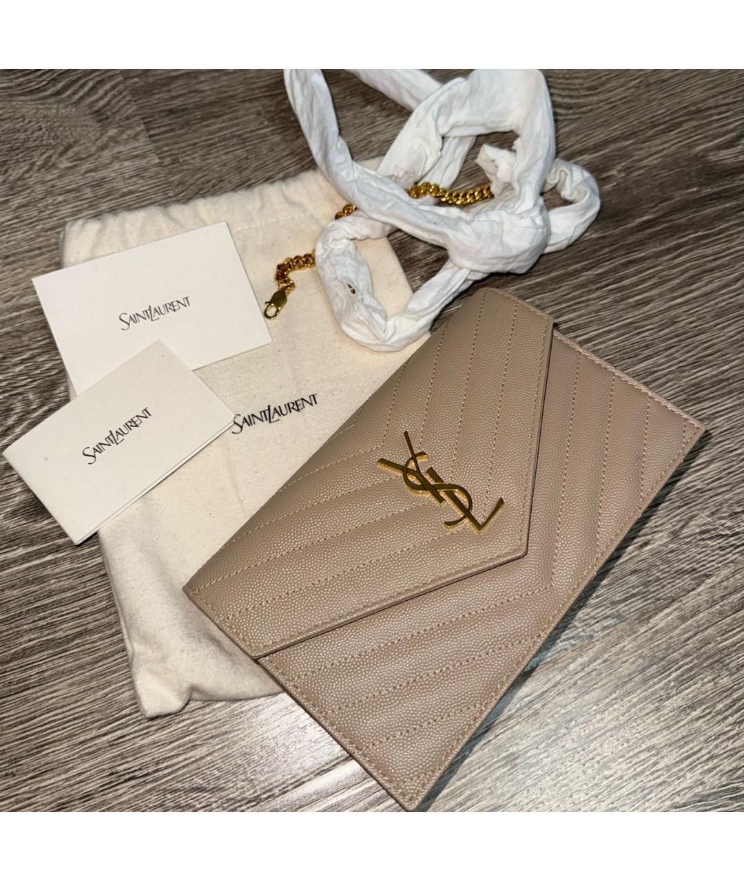 SAINT LAURENT Бежевая кожаная сумка через плечо, фото 2