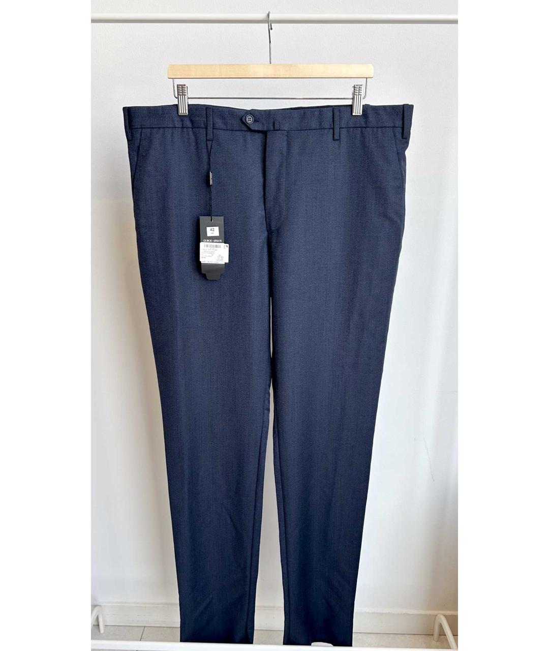 GIORGIO ARMANI Темно-синие шерстяные классические брюки, фото 8