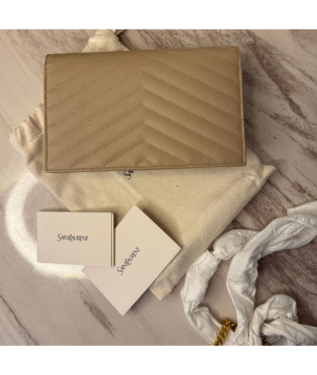 SAINT LAURENT Бежевая кожаная сумка через плечо, фото 3