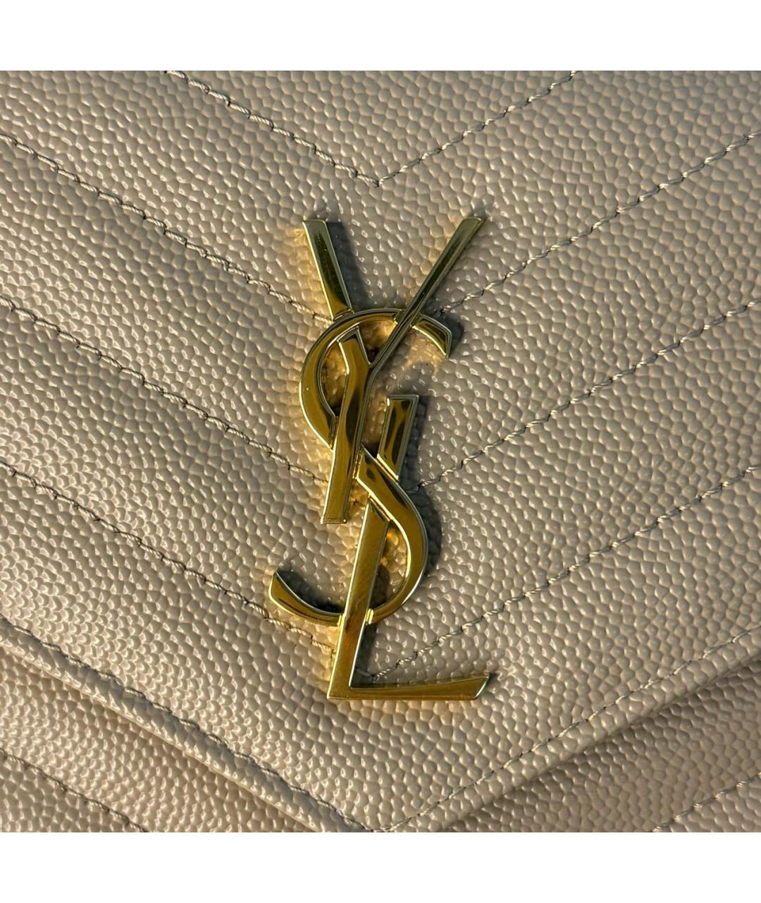 SAINT LAURENT Бежевая кожаная сумка через плечо, фото 5