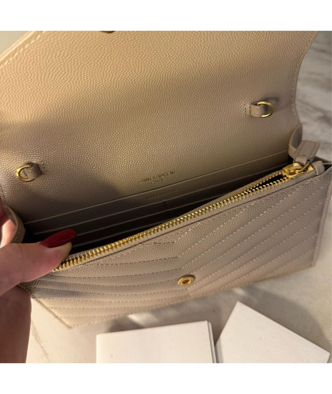 SAINT LAURENT Бежевая кожаная сумка через плечо, фото 4