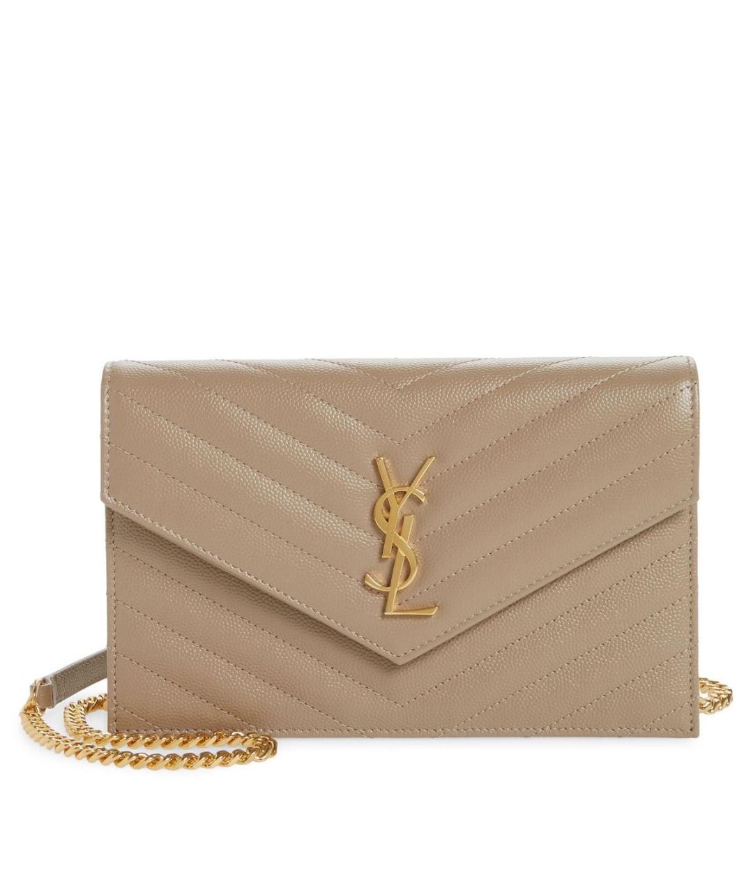 SAINT LAURENT Бежевая кожаная сумка через плечо, фото 7