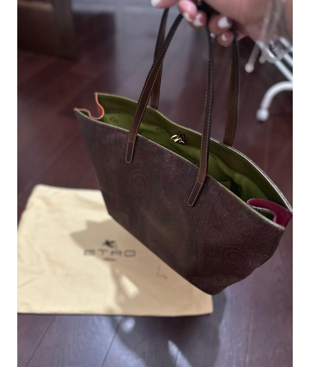 ETRO Коричневая кожаная сумка с короткими ручками, фото 5