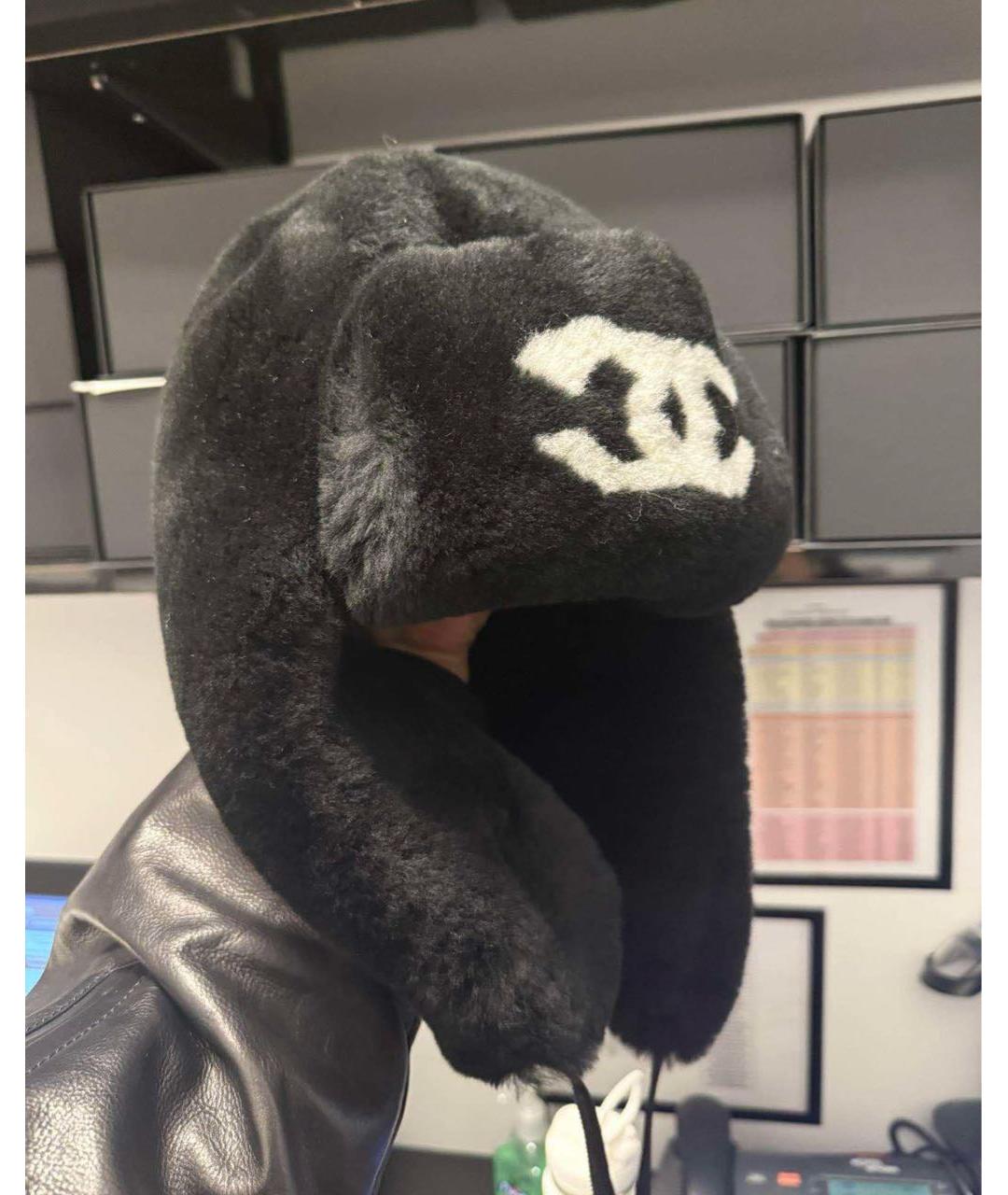 CHANEL Черная шерстяная шапка, фото 3