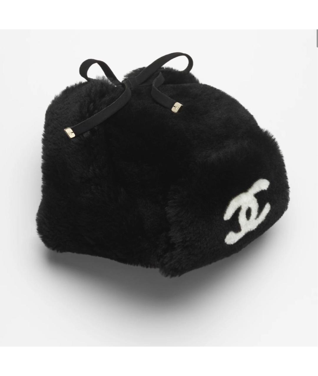 CHANEL Черная шерстяная шапка, фото 2