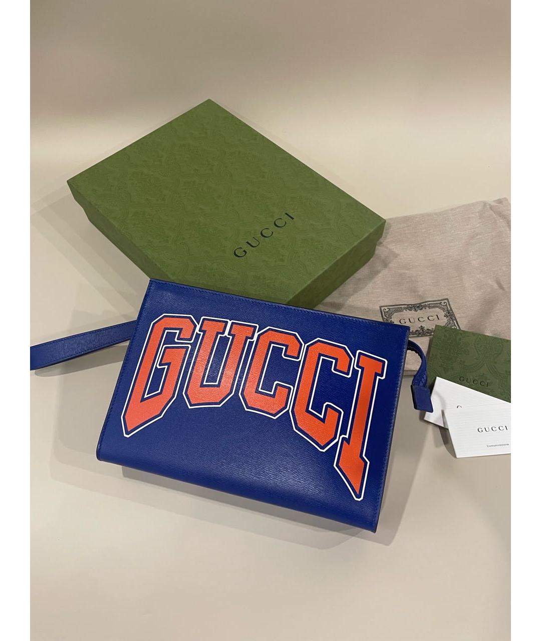 GUCCI Синяя кожаная барсетка, фото 4