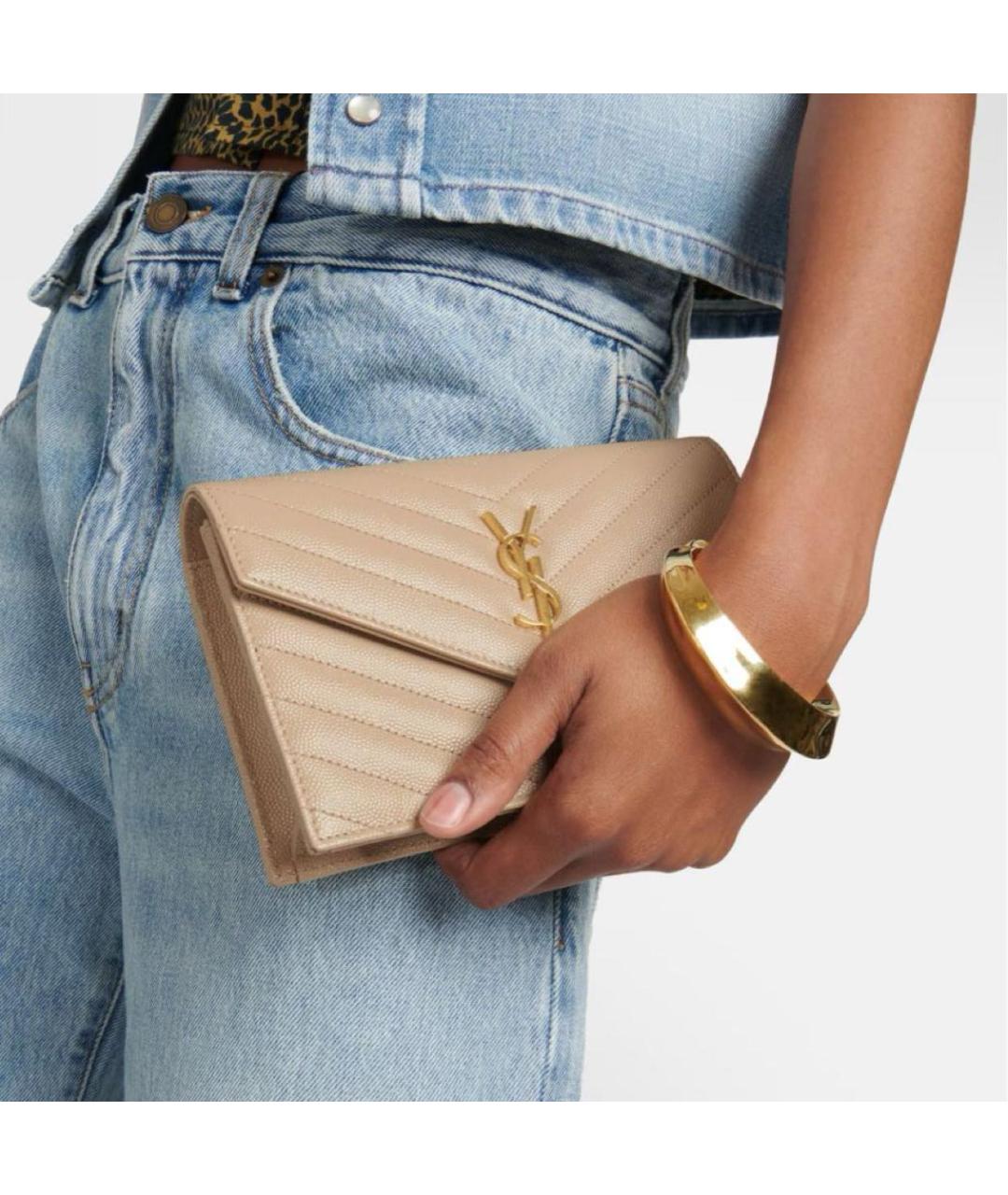 SAINT LAURENT Бежевая кожаная сумка через плечо, фото 5