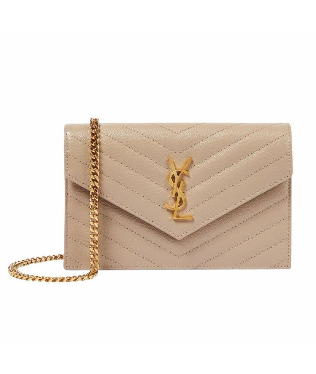SAINT LAURENT Бежевая кожаная сумка через плечо, фото 7