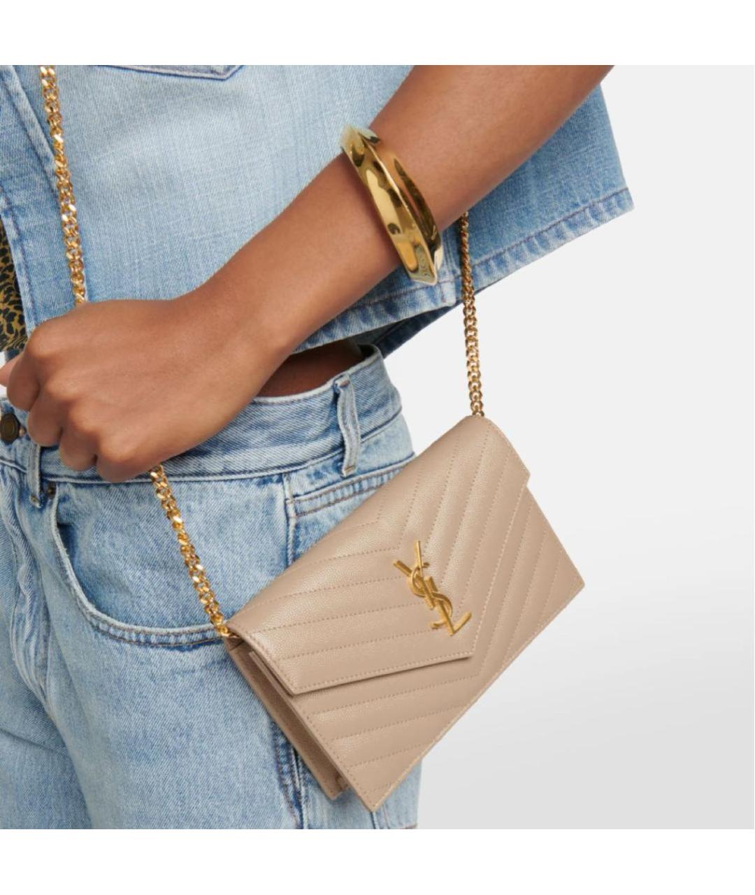 SAINT LAURENT Бежевая кожаная сумка через плечо, фото 4