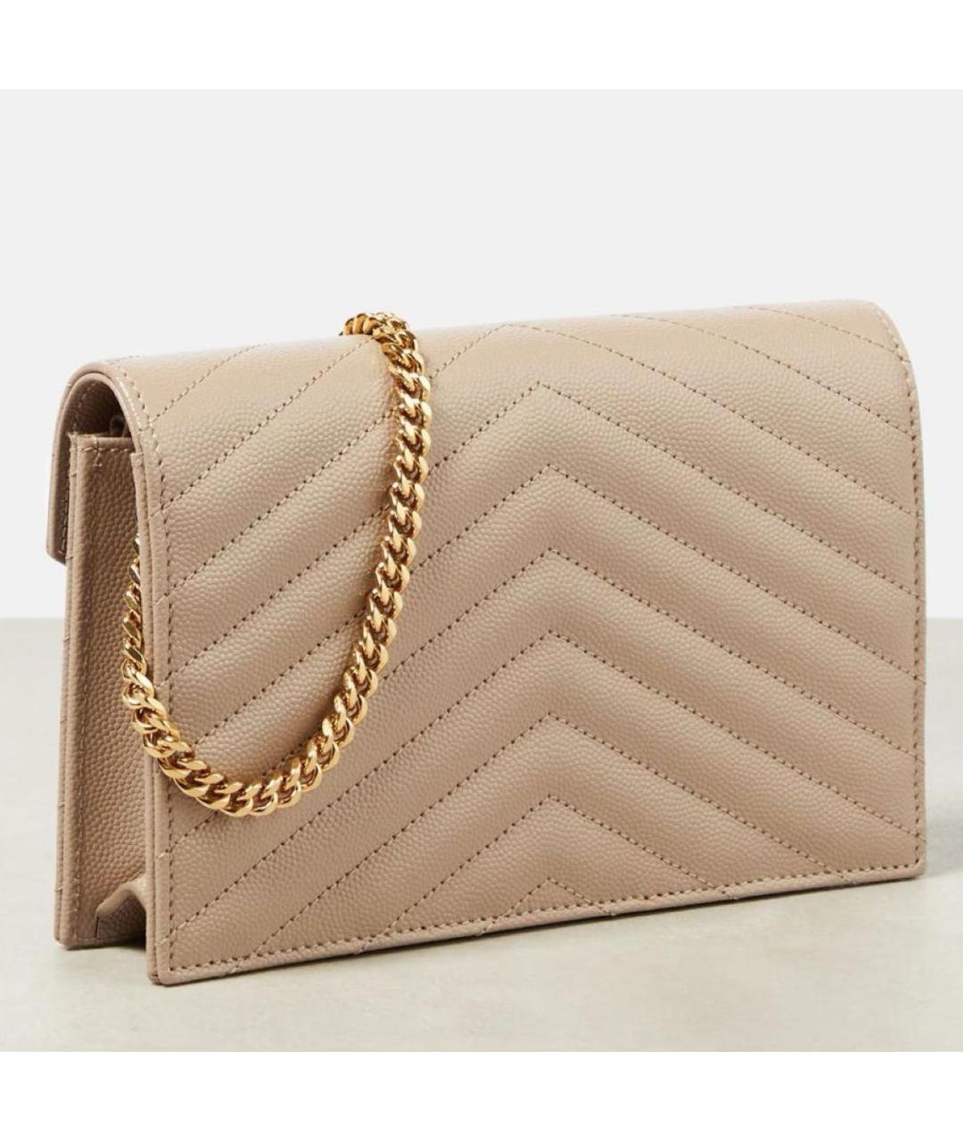 SAINT LAURENT Бежевая кожаная сумка через плечо, фото 2