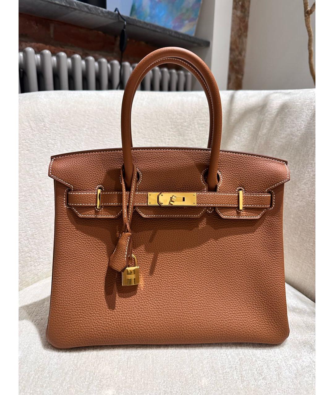 HERMES Коричневая кожаная сумка с короткими ручками, фото 7