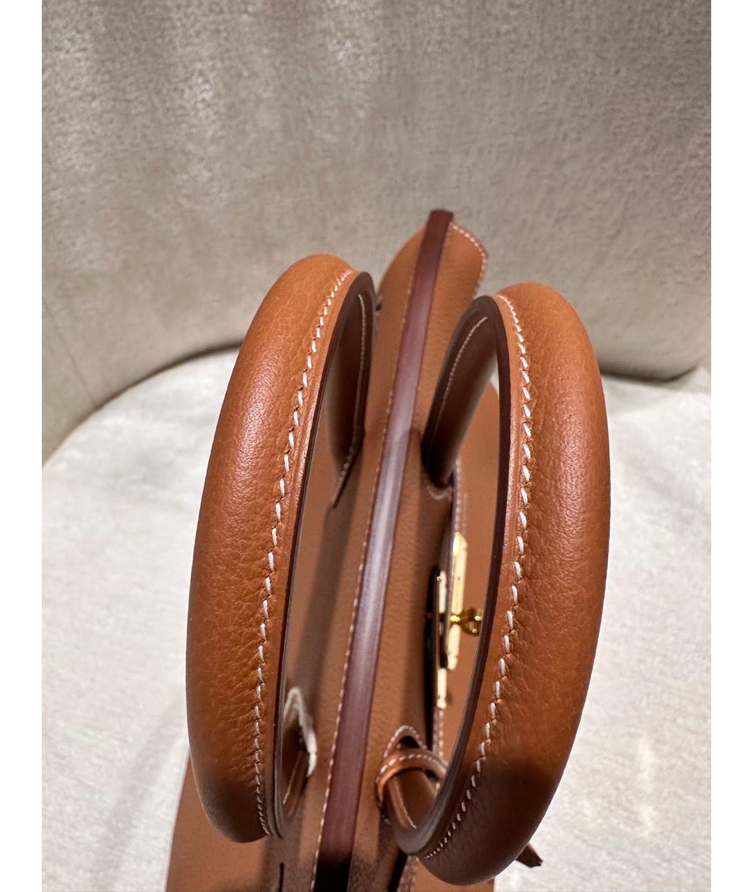 HERMES Коричневая кожаная сумка с короткими ручками, фото 3