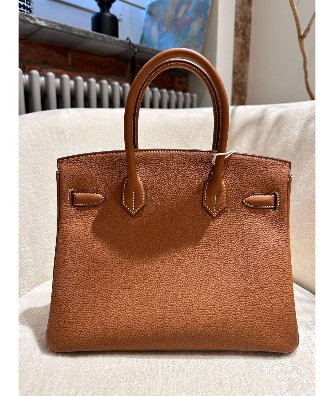 HERMES Коричневая кожаная сумка с короткими ручками, фото 2