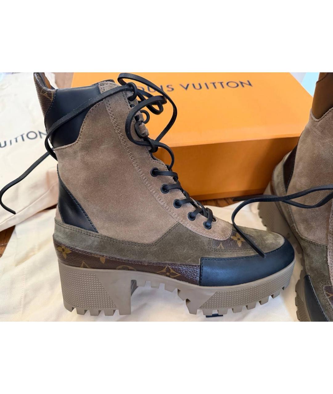 LOUIS VUITTON Бежевые замшевые ботинки, фото 4