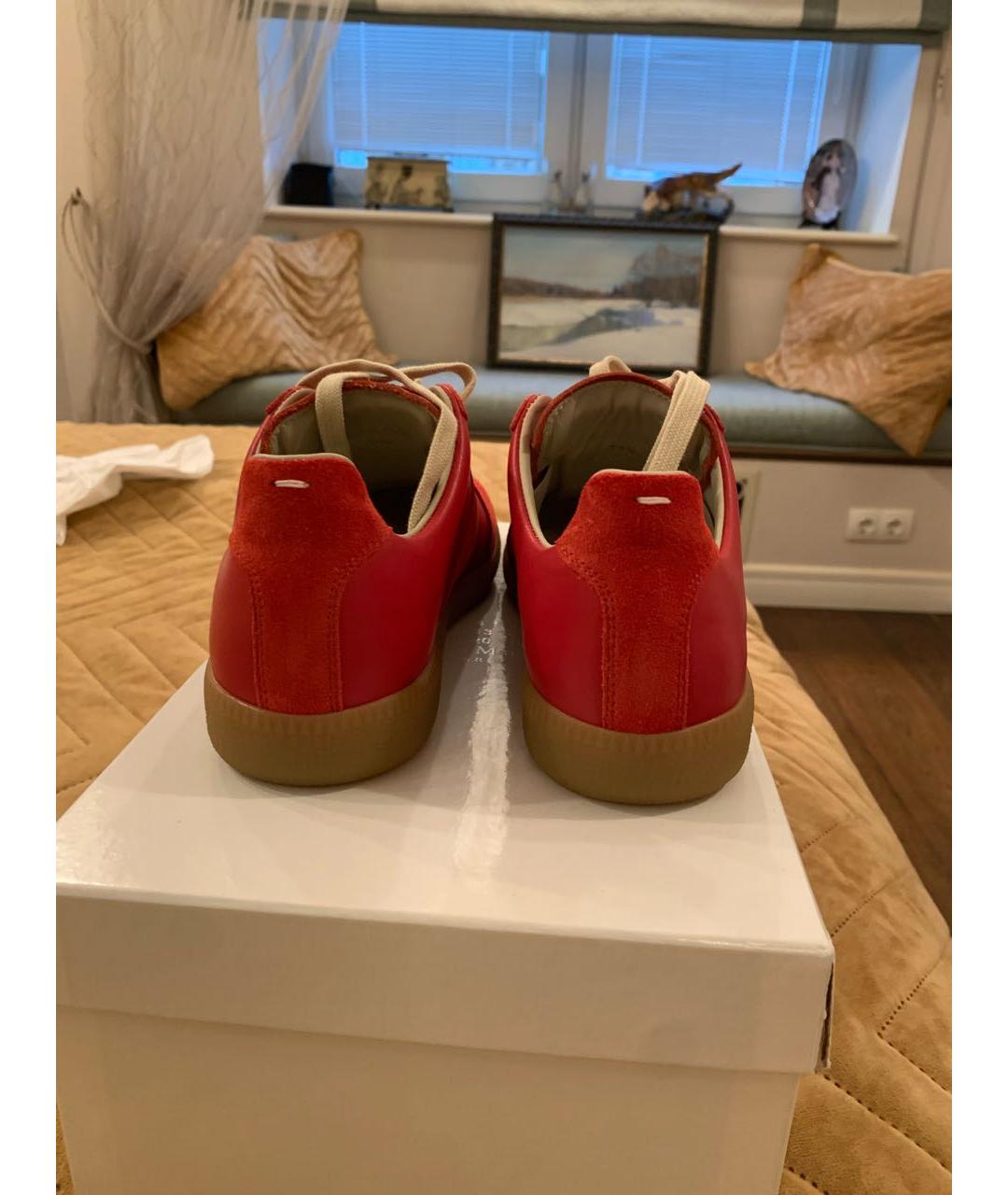 MAISON MARGIELA Красные кожаные низкие кроссовки / кеды, фото 4