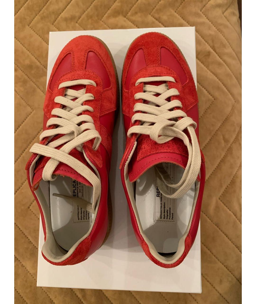 MAISON MARGIELA Красные кожаные низкие кроссовки / кеды, фото 3