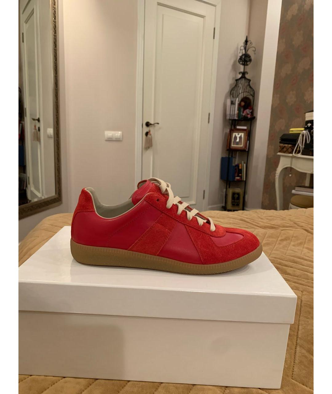 MAISON MARGIELA Красные кожаные низкие кроссовки / кеды, фото 5