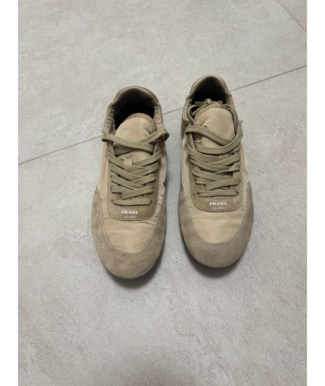 PRADA Бежевые замшевые кроссовки, фото 7