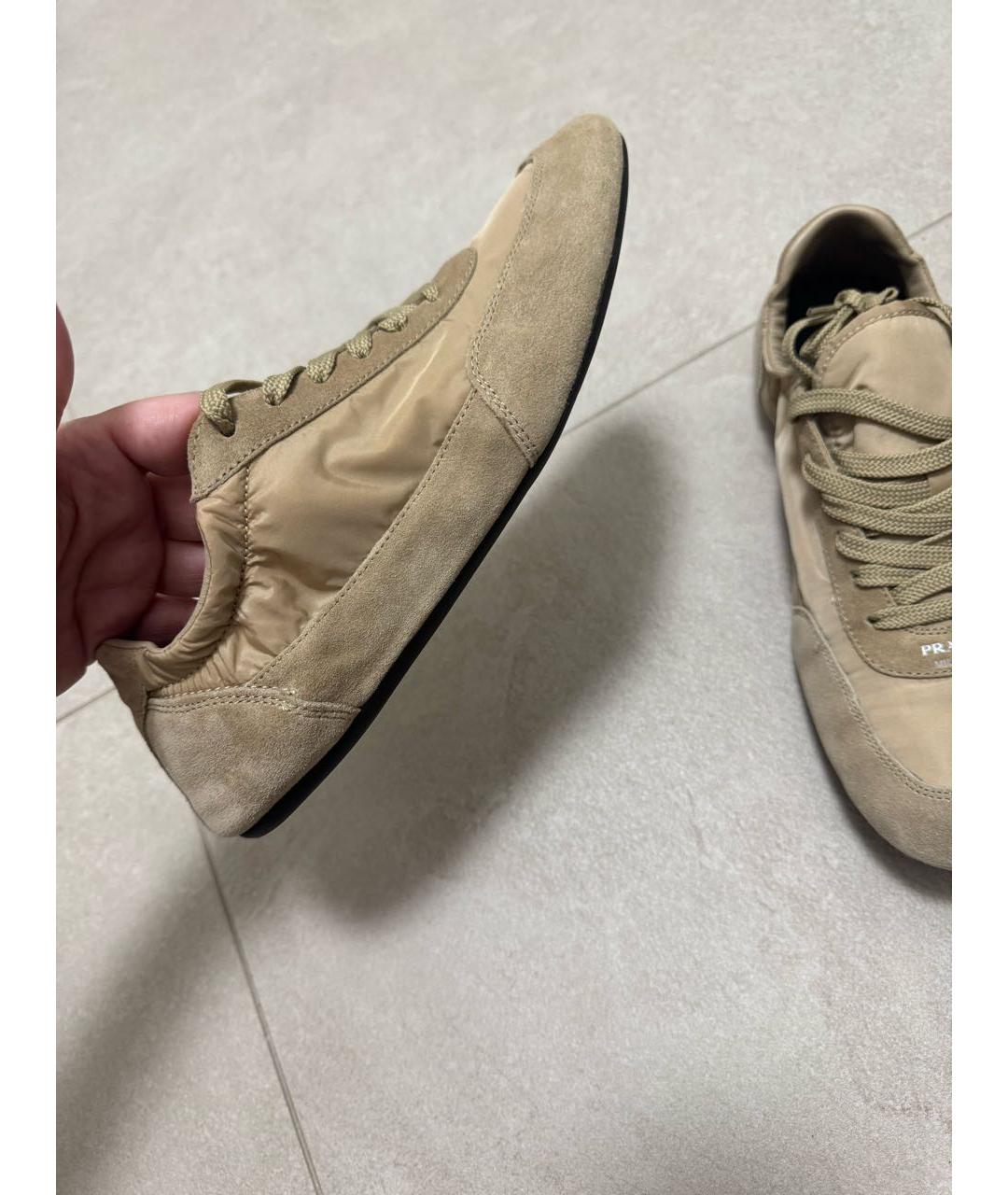 PRADA Бежевые замшевые кроссовки, фото 8