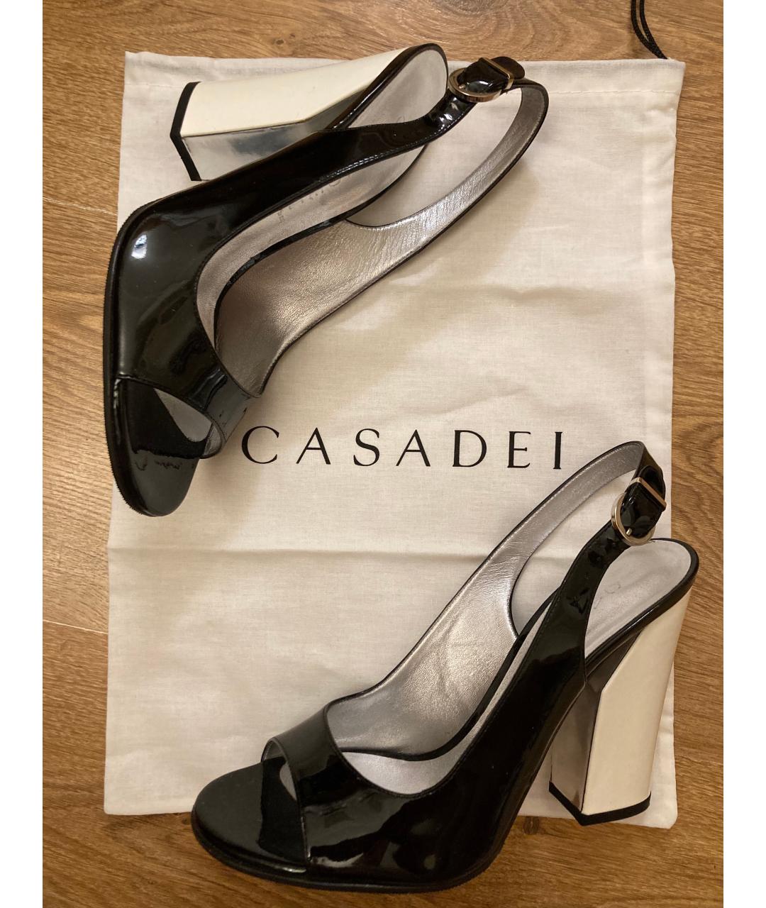 CASADEI Черные босоножки из лакированной кожи, фото 3