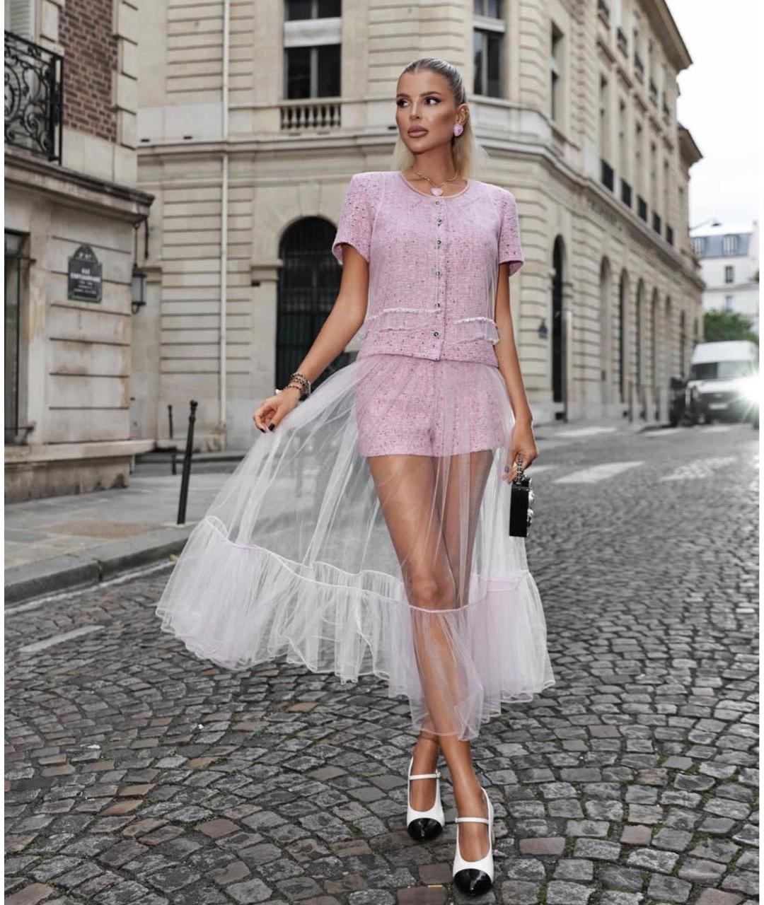 CHANEL Розовая шифоновая юбка миди, фото 5