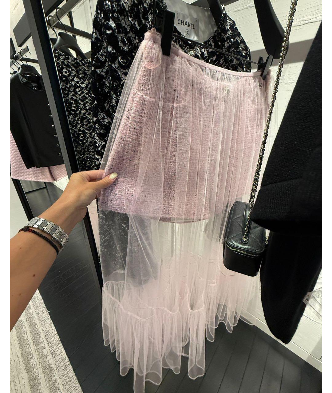 CHANEL Розовая шифоновая юбка миди, фото 6