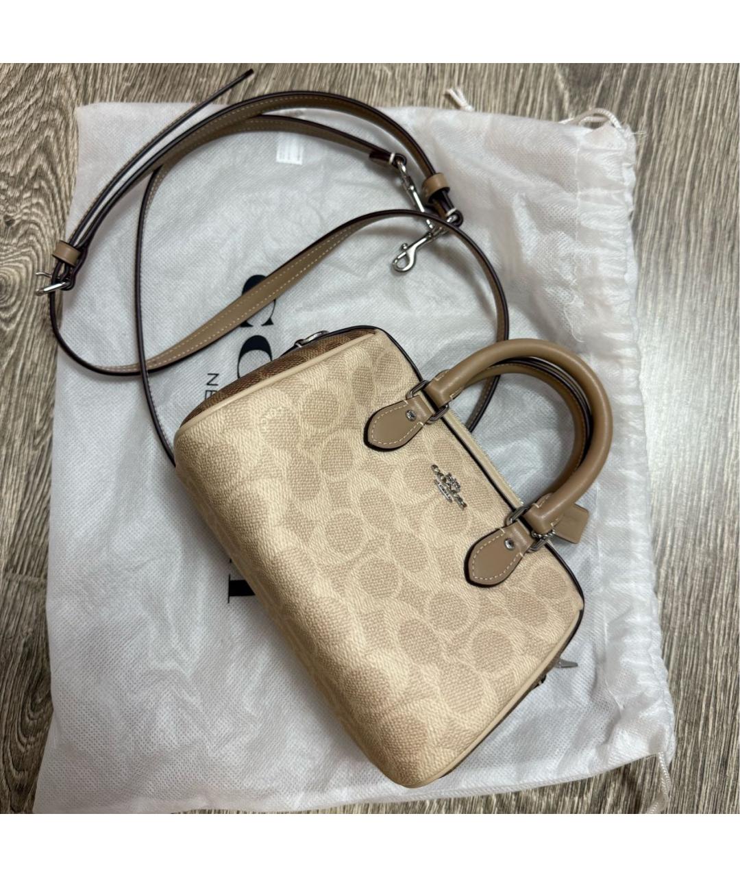 COACH Коричневая кожаная сумка с короткими ручками, фото 2