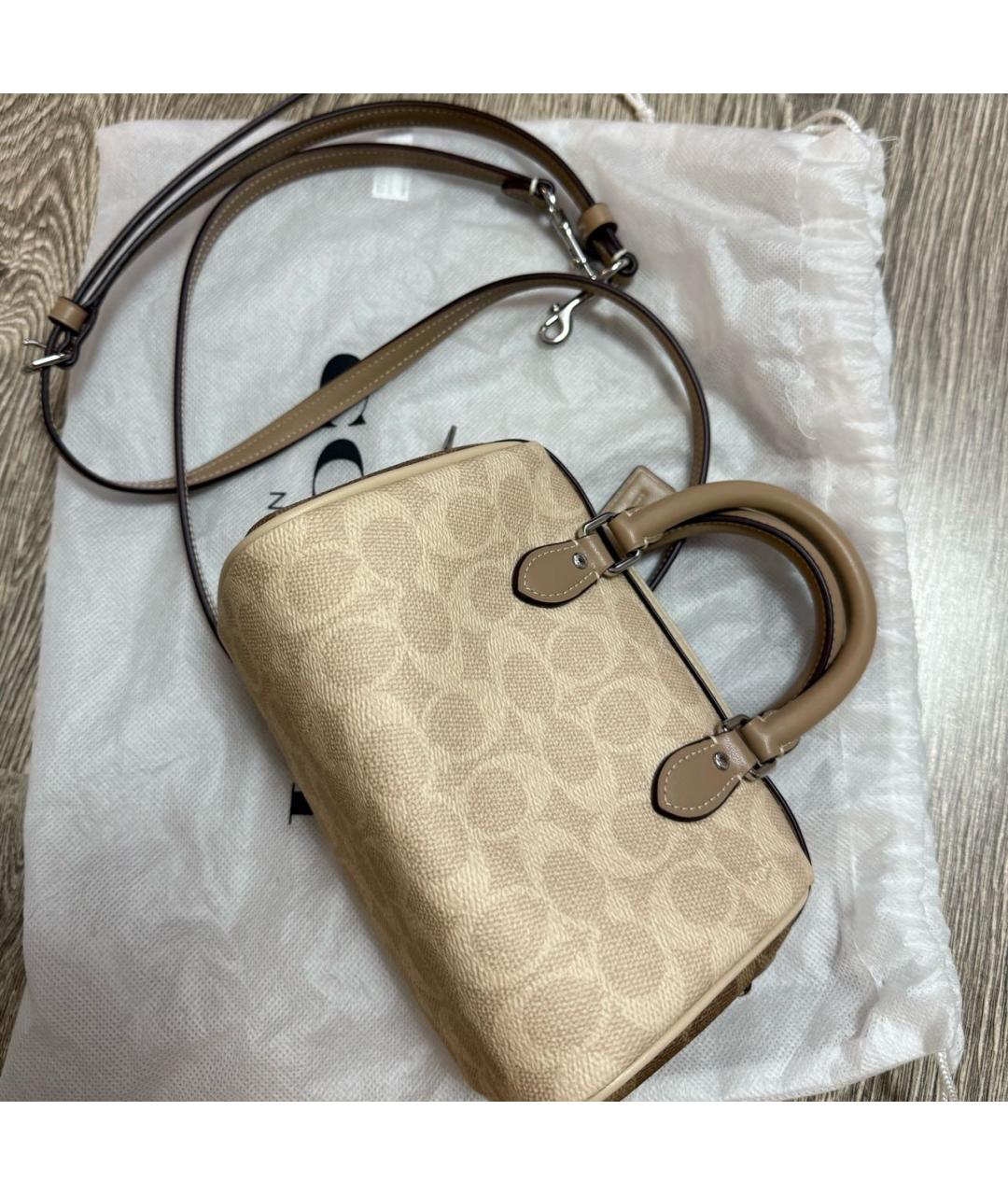 COACH Коричневая кожаная сумка с короткими ручками, фото 3