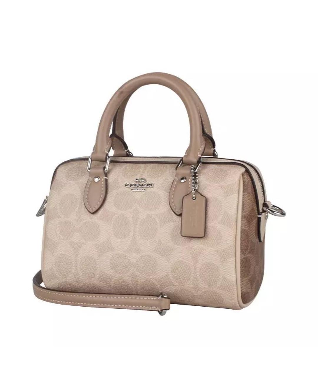 COACH Коричневая кожаная сумка с короткими ручками, фото 4