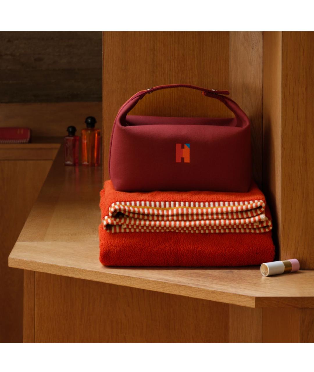 HERMES Бордовая хлопковая косметичка, фото 3