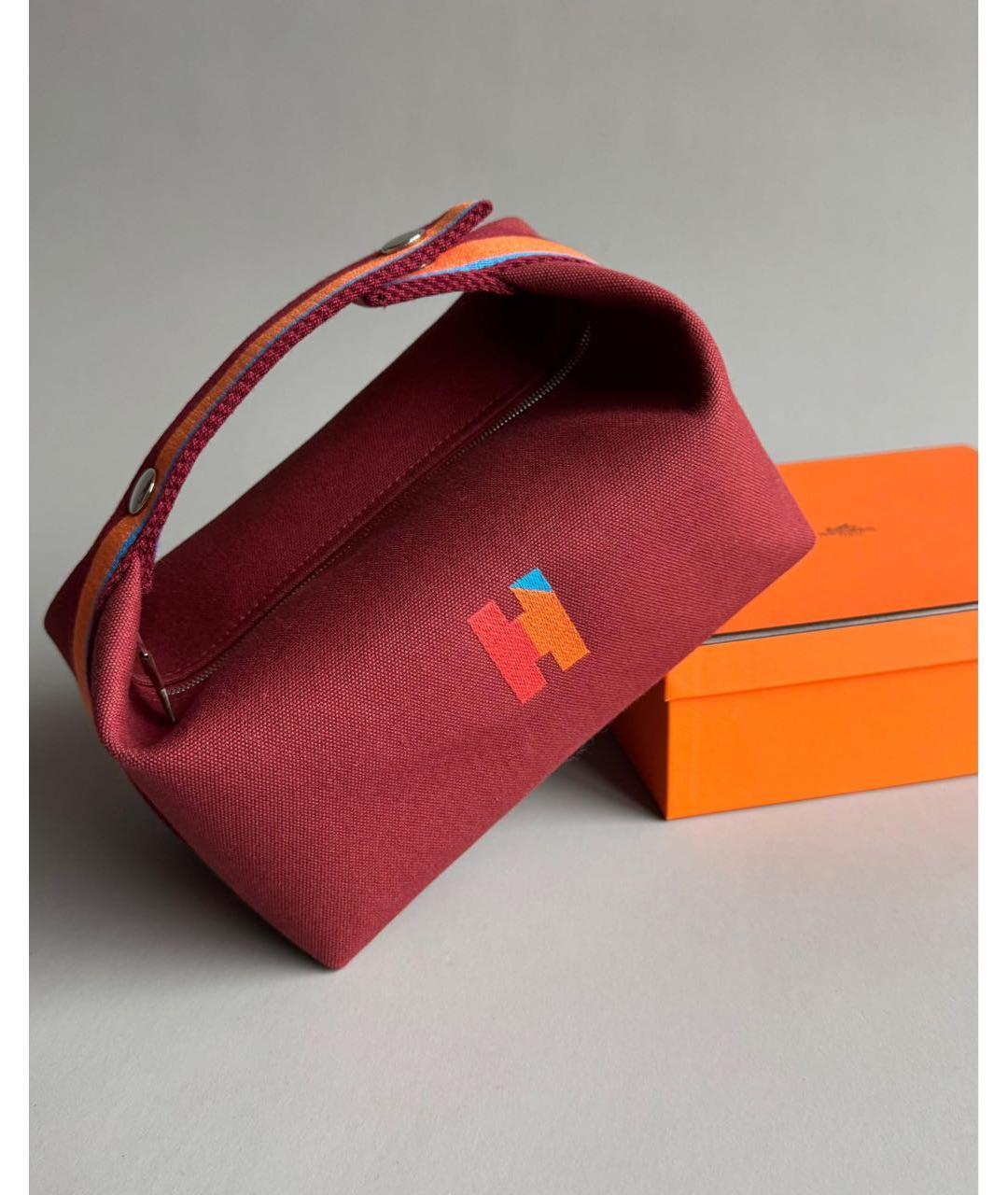 HERMES Бордовая хлопковая косметичка, фото 4