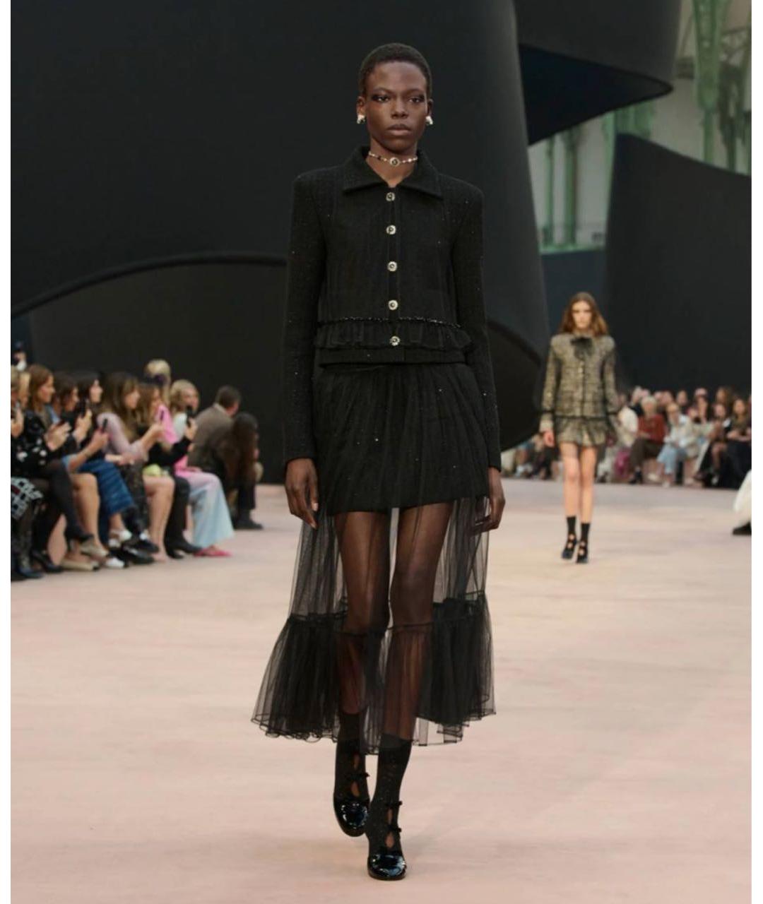 CHANEL Черная шифоновая юбка миди, фото 9