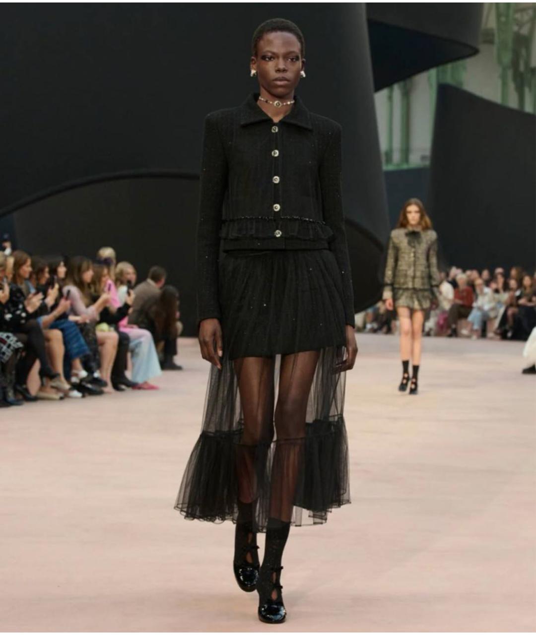 CHANEL Черная шифоновая юбка миди, фото 5