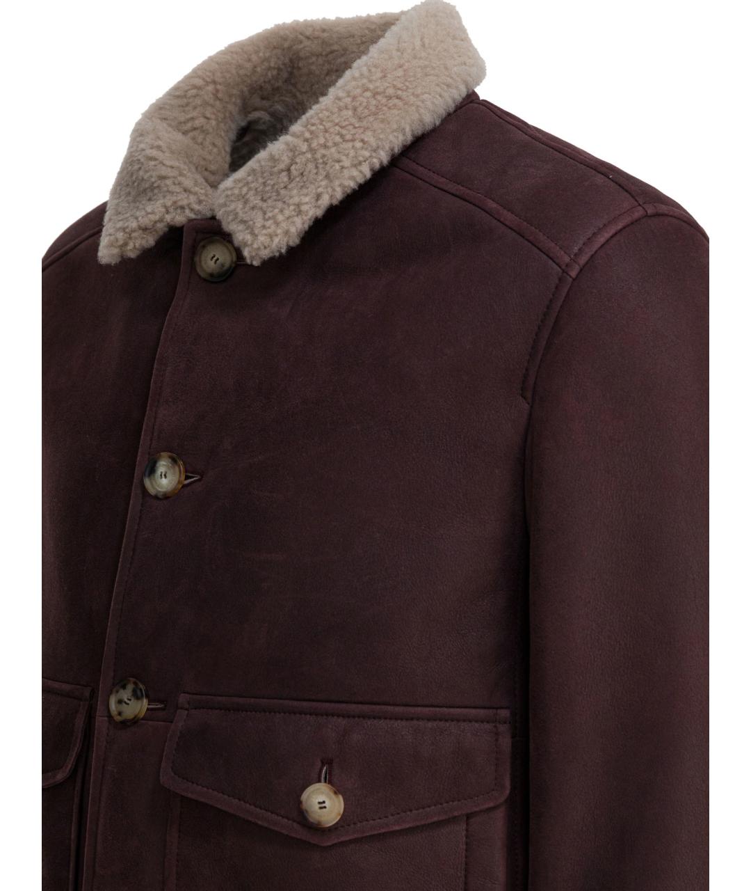 BRUNELLO CUCINELLI Бордовая кожаная дубленка/шуба, фото 3