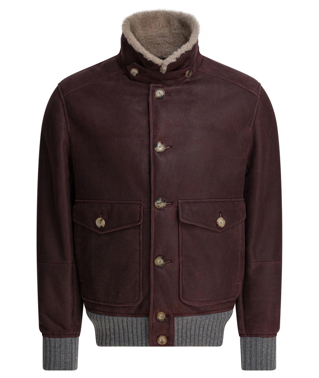 BRUNELLO CUCINELLI Бордовая кожаная дубленка/шуба, фото 1