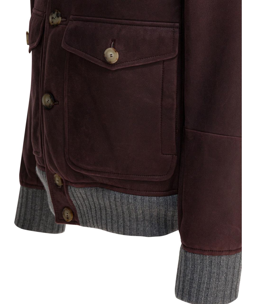 BRUNELLO CUCINELLI Бордовая кожаная дубленка/шуба, фото 4