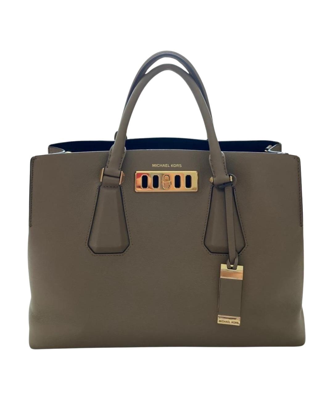 MICHAEL KORS Хаки кожаная сумка с короткими ручками, фото 5