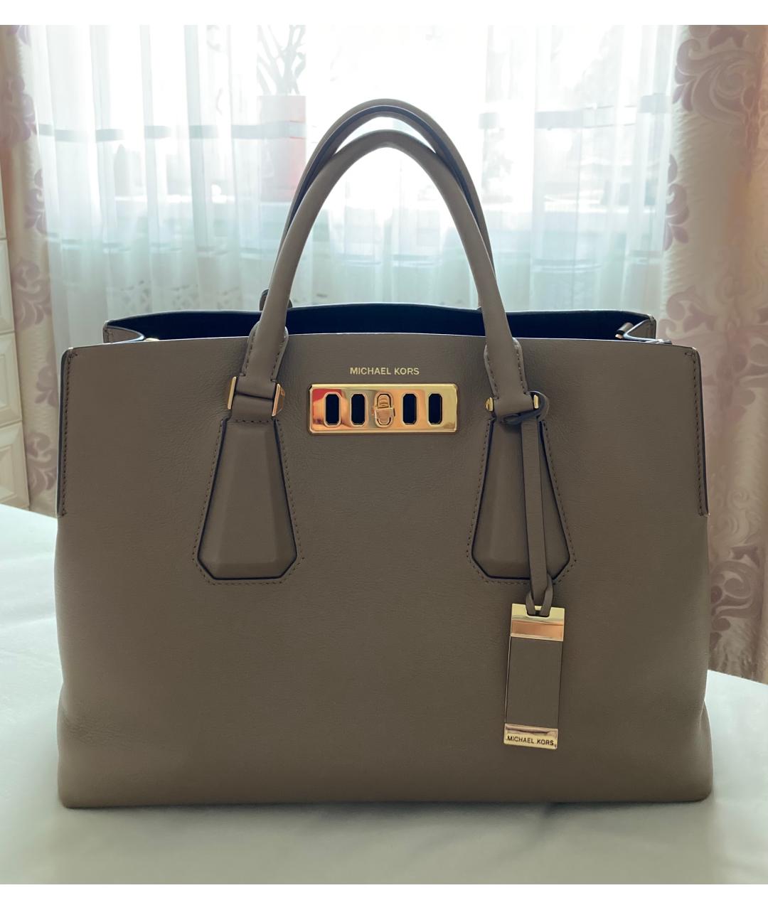 MICHAEL KORS Хаки кожаная сумка с короткими ручками, фото 2