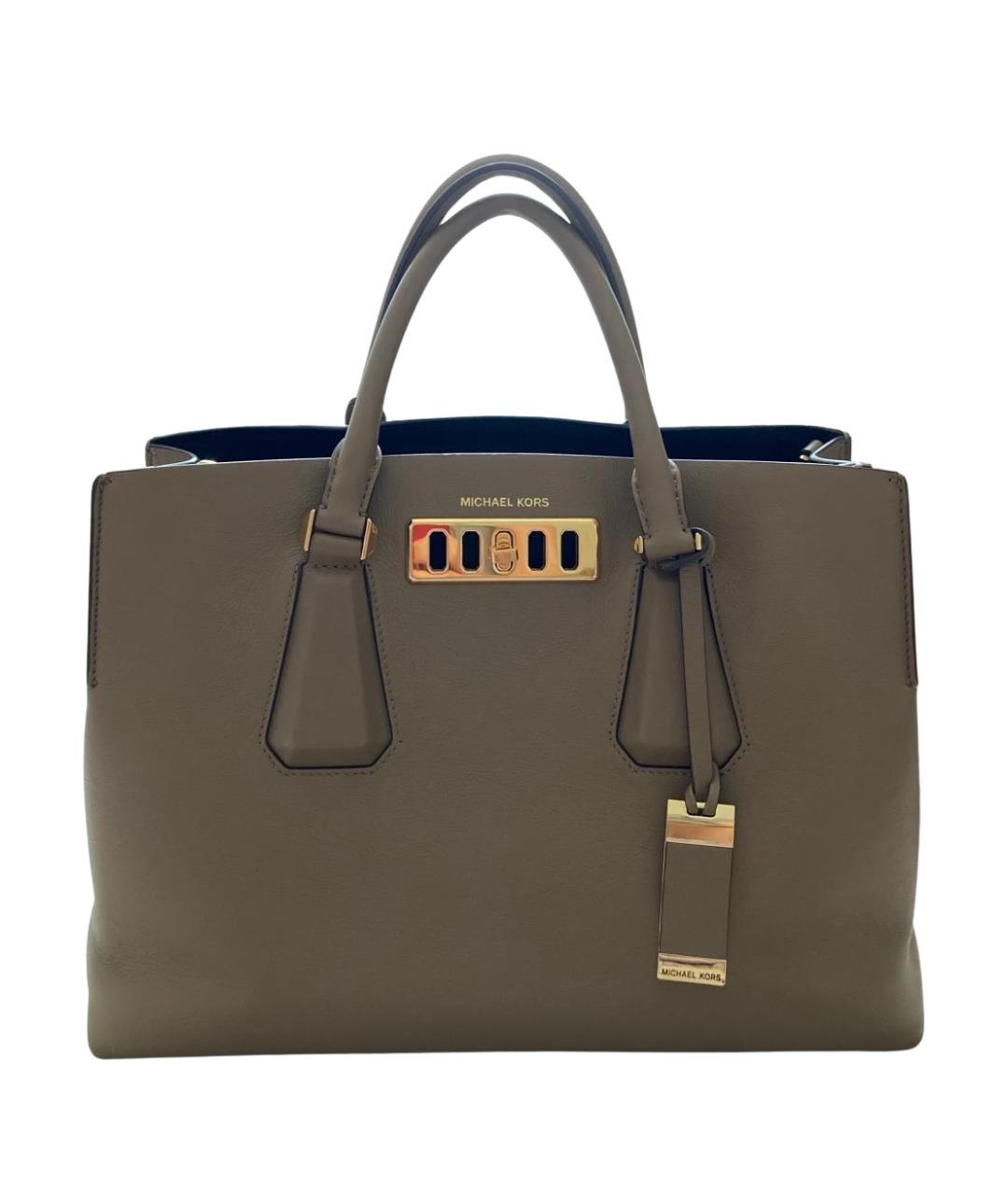 MICHAEL KORS Хаки кожаная сумка с короткими ручками, фото 4