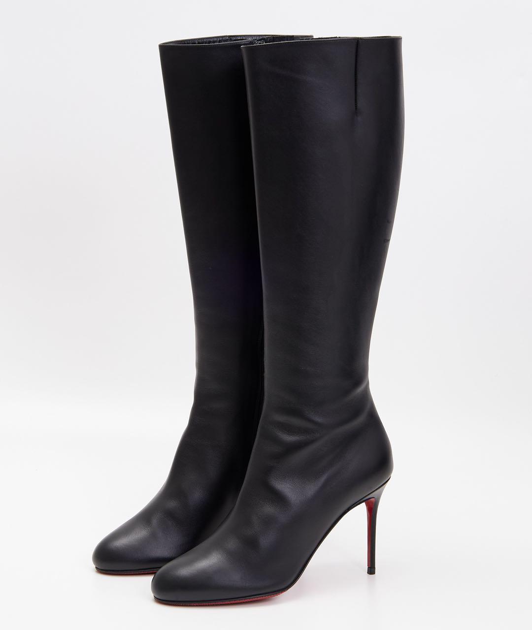 CHRISTIAN LOUBOUTIN Черные кожаные сапоги, фото 2