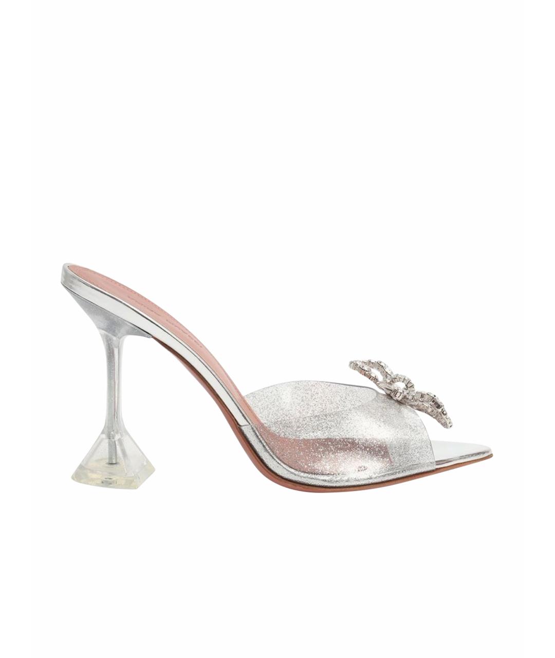 Amina Muaddi Серебряные кожаные мюли, фото 1