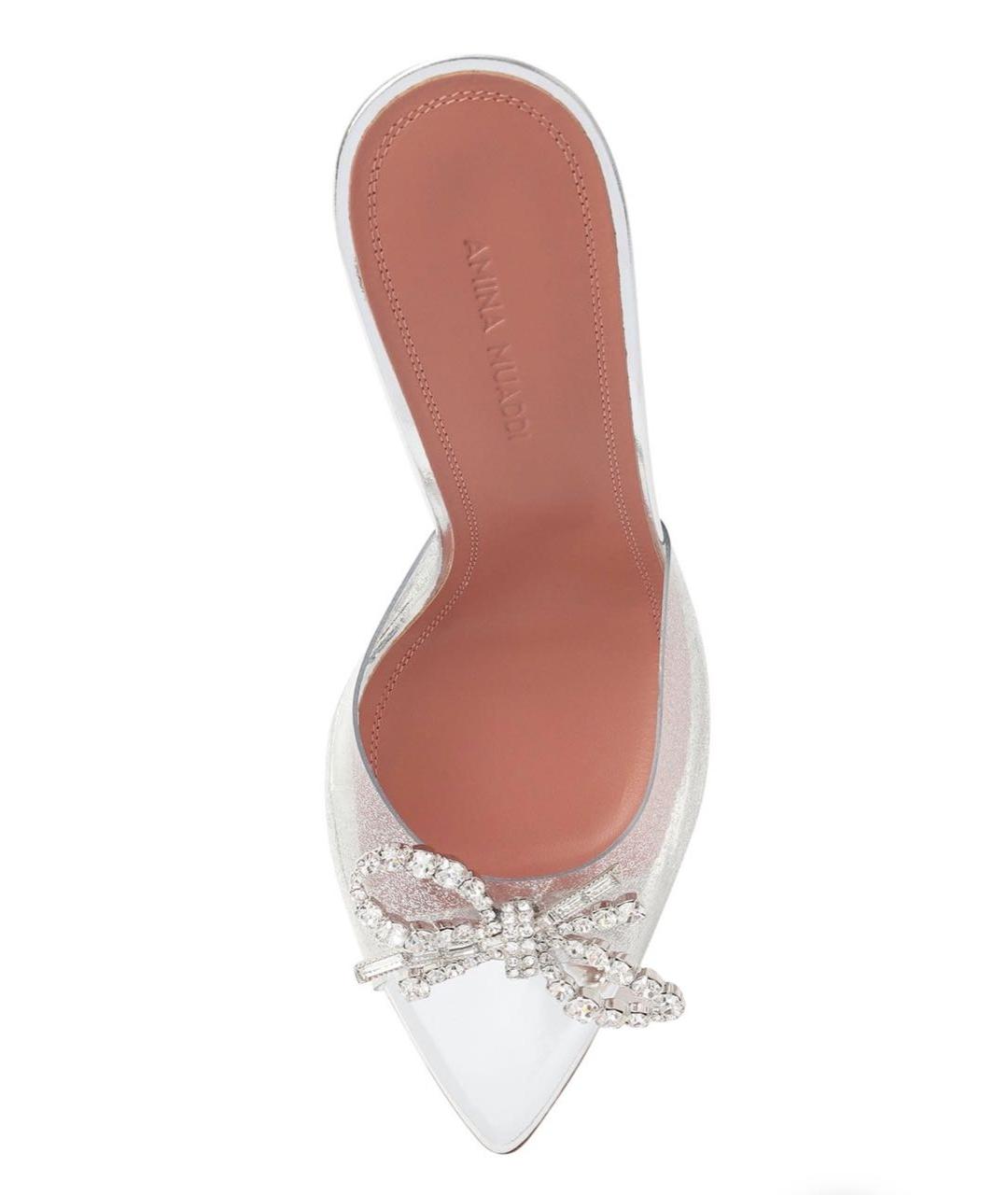 Amina Muaddi Серебряные кожаные мюли, фото 2