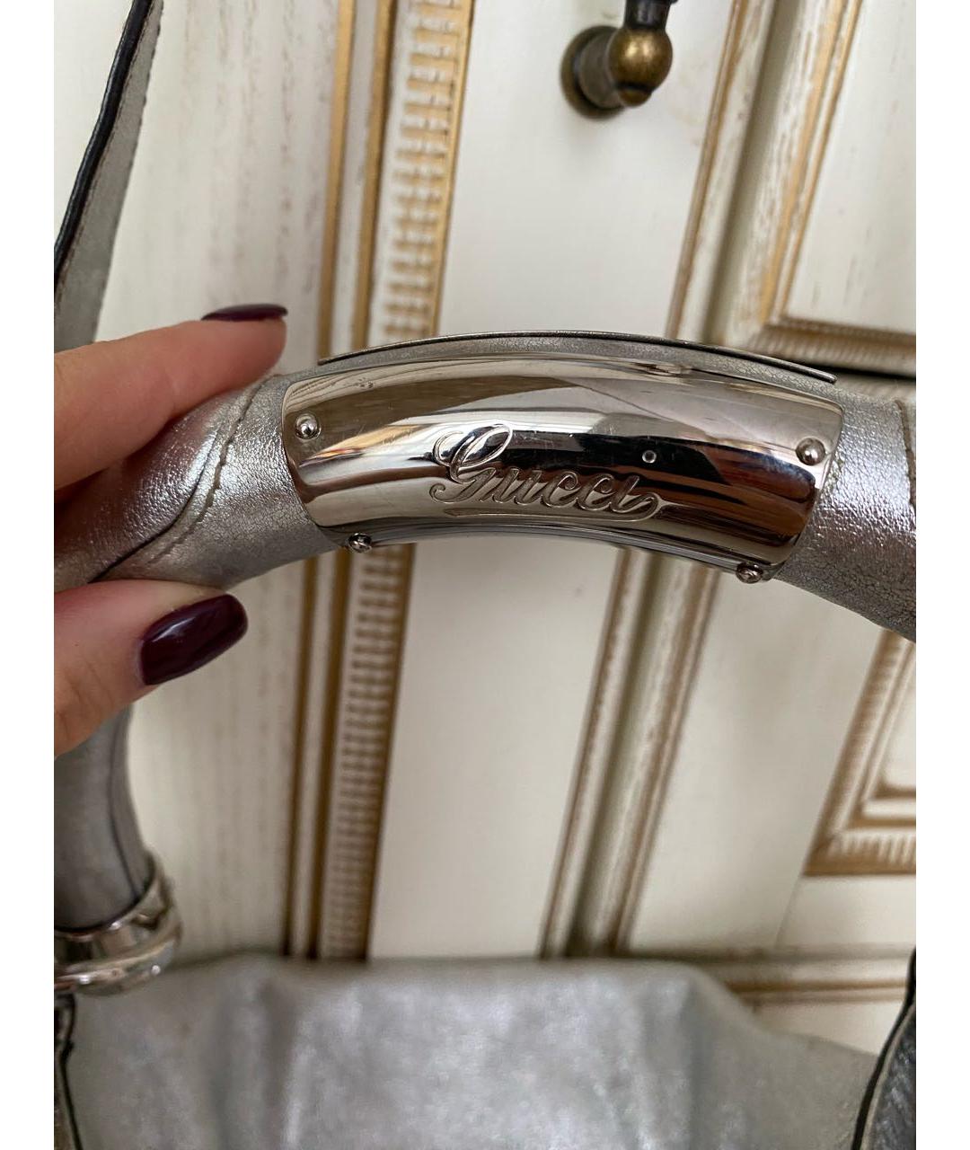 GUCCI Серебряная кожаная сумка через плечо, фото 5