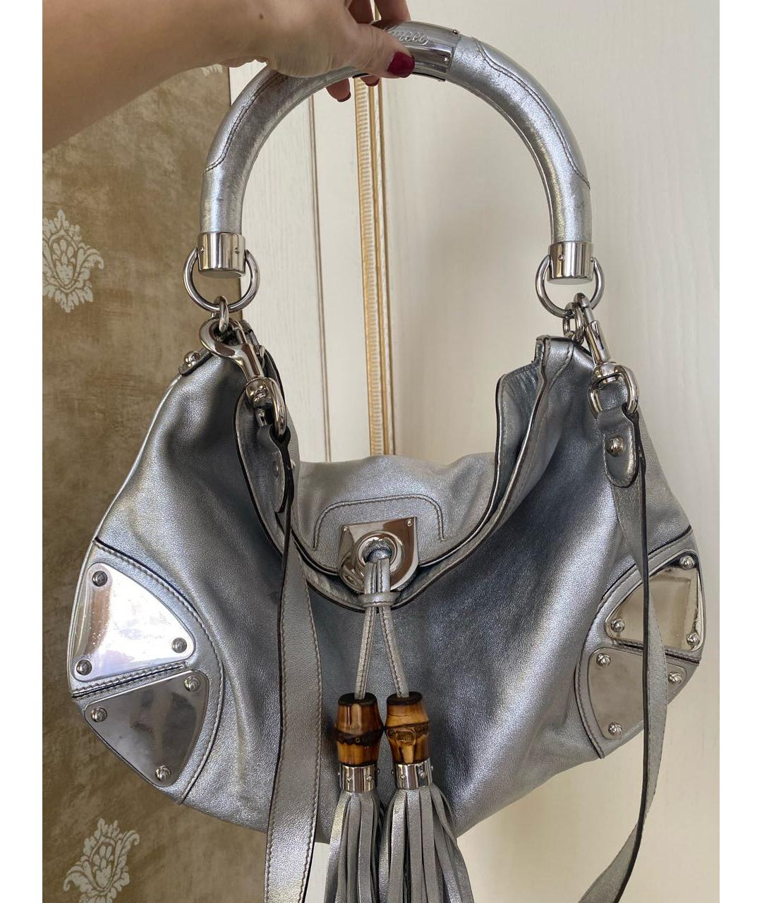GUCCI Серебряная кожаная сумка через плечо, фото 6