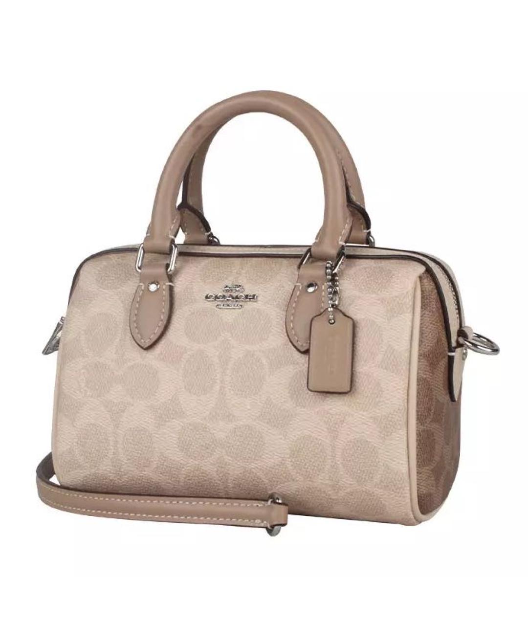 COACH Коричневая кожаная сумка с короткими ручками, фото 6