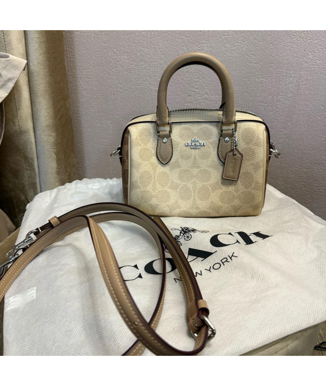 COACH Коричневая кожаная сумка через плечо, фото 2