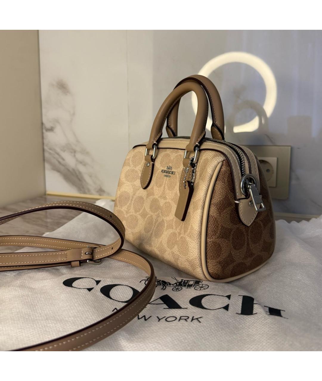 COACH Коричневая кожаная сумка через плечо, фото 3